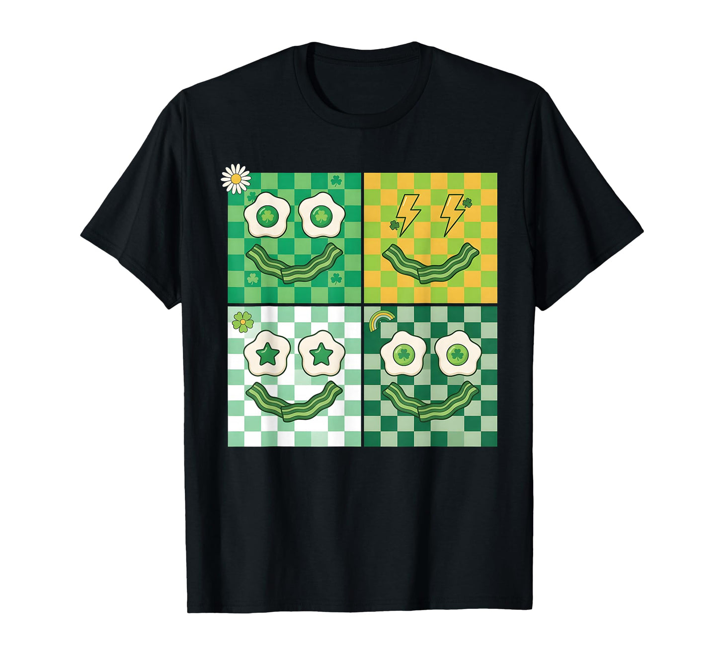 Retro Green Face Eggs and Bacon Ham Breakfast St Patricks T-Shirt