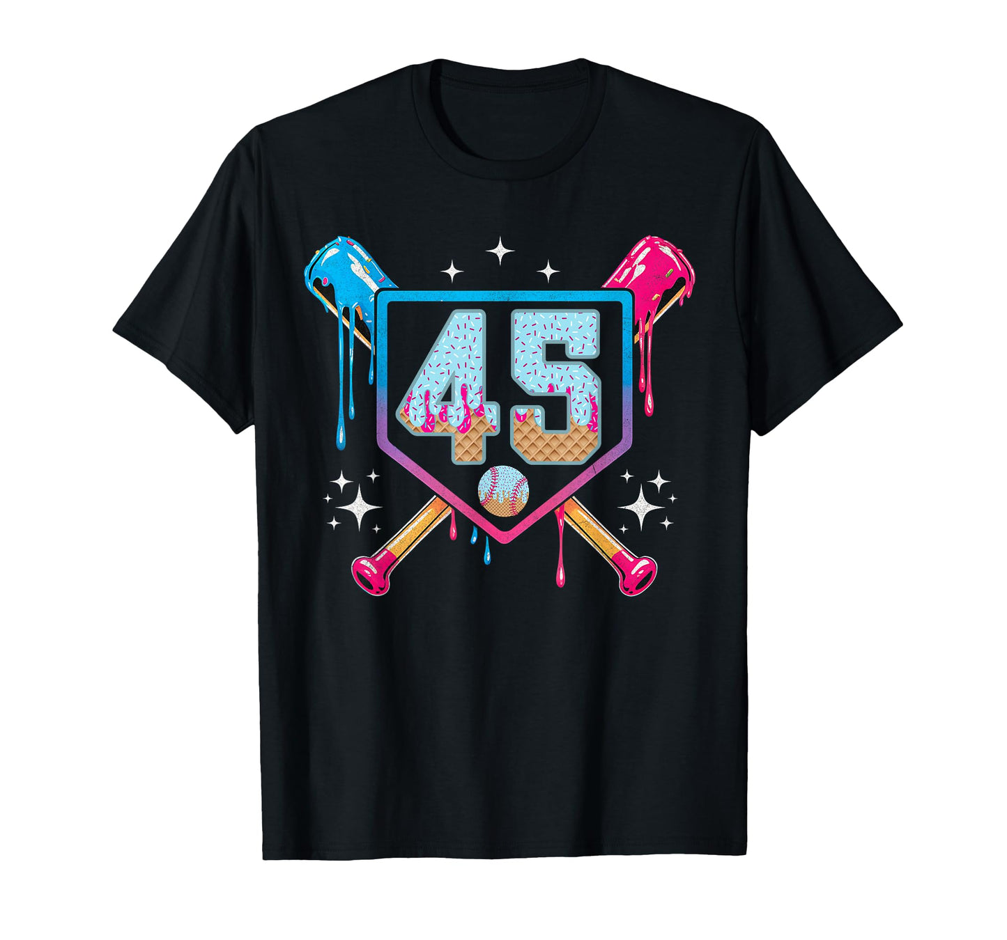 Baseball 45 Year Old Ice Cream Drip 45th Birthday Number 45 T-Shirt