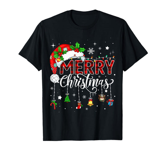 Merry Christmas Lights Red Santa Hat Xmas Family Men Women T-Shirt
