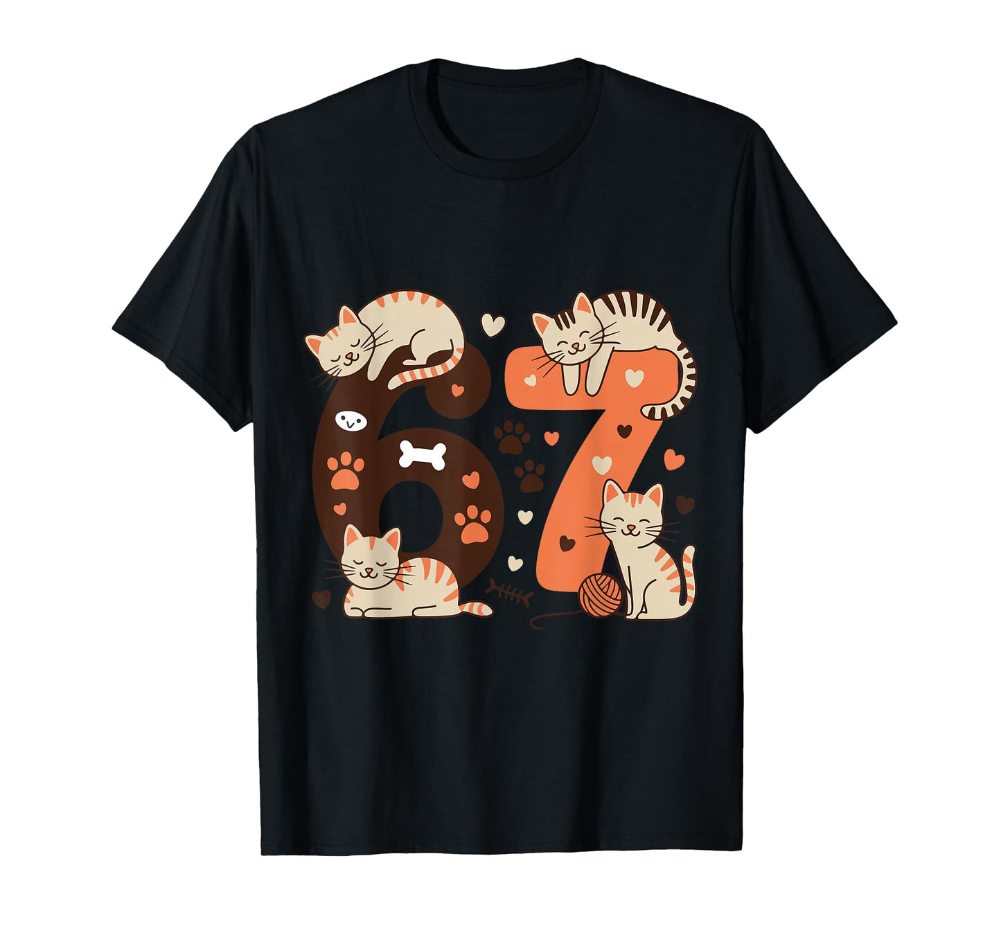 Funny 67 Meme Cat Lover Cute Kitty Paw Six Seven Humor T-Shirt