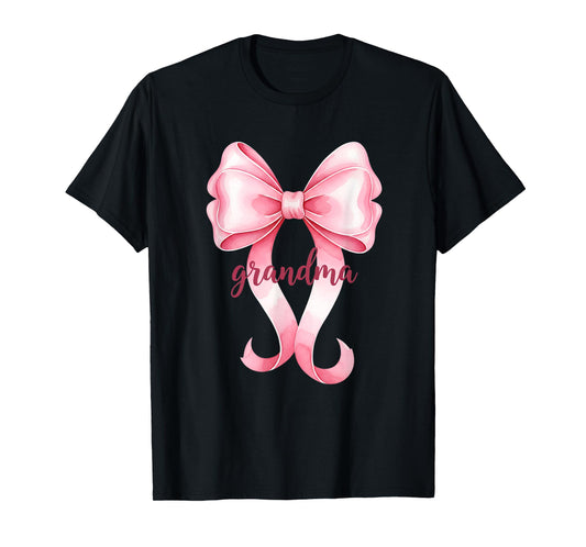 Grandparent Grandma Pink Bow Script Design T-Shirt