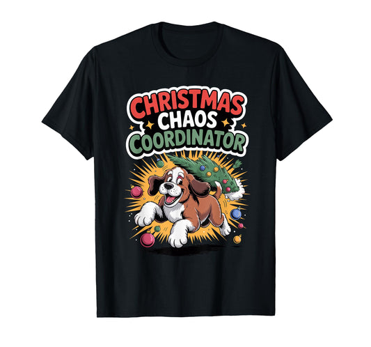 Christmas Chaos Coordinator Xmas Puppy Funny St Bernardoodle T-Shirt