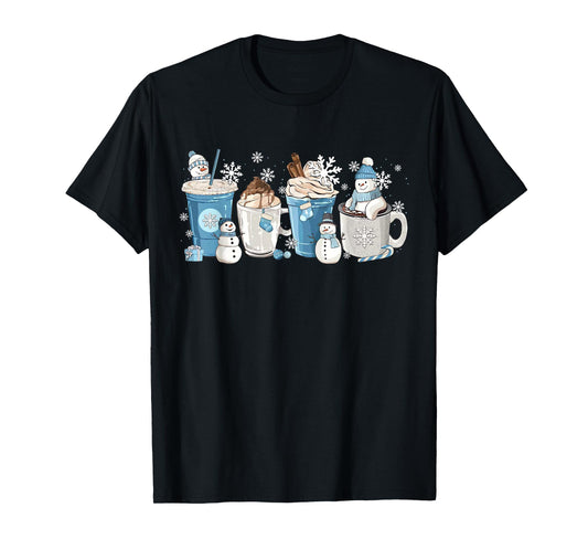 Retro Funny Snowman Winter Coffee Cups Latte Cozy Season T-Shirt
