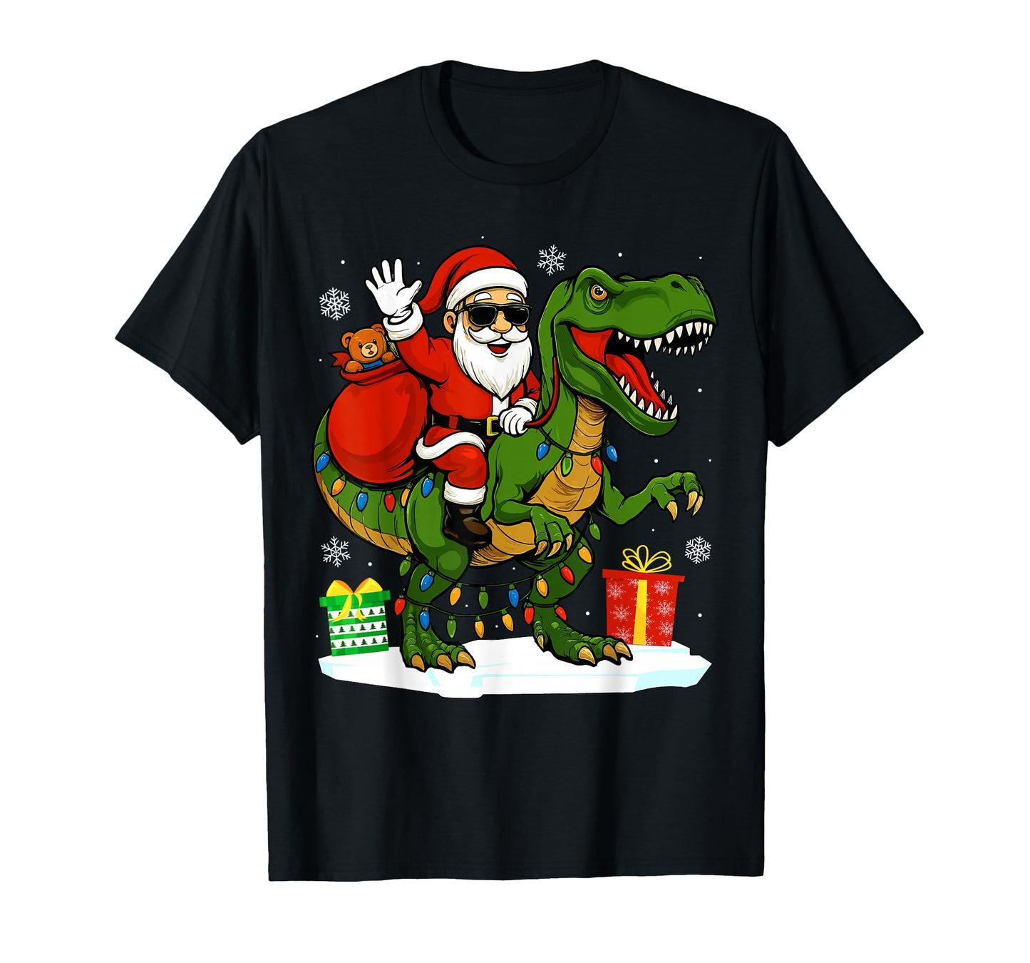 Funny Santa Riding Dinosaur T rex Christmas Santa Dinosaur T-Shirt
