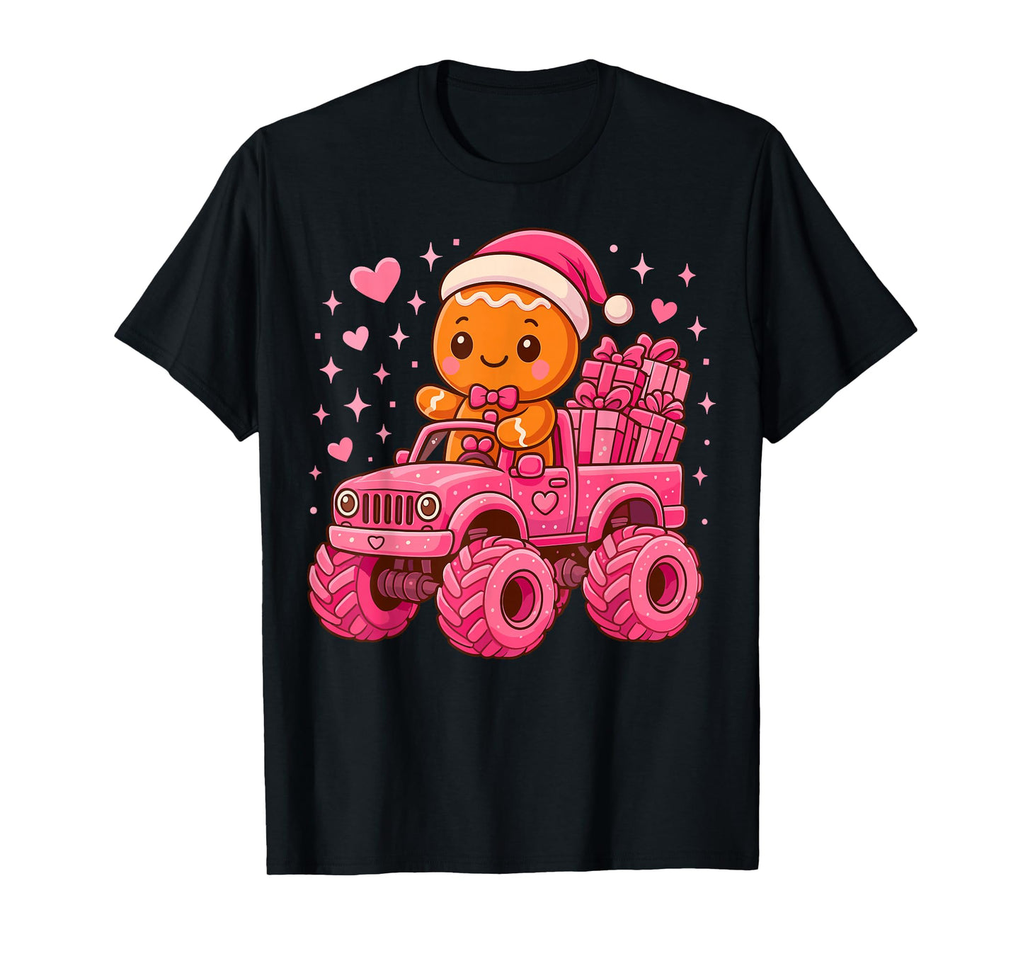 Gingerbread in Pink Christmas Monster Truck T-Shirt