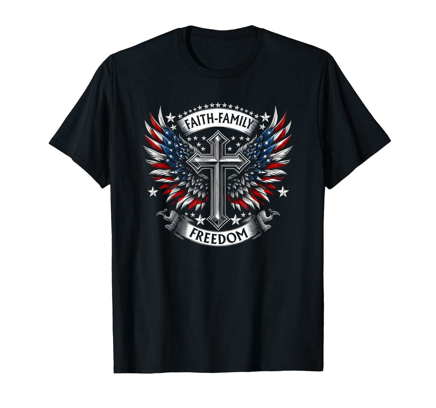 Vintage USA Flag Faith Family Freedom Patriotic Christian T-Shirt