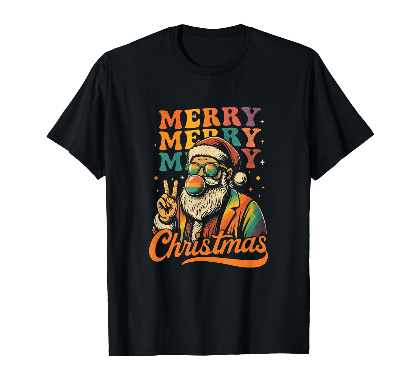Merry Christmas Retro Holiday Vibes Santa Peace Sign Groovy T-Shirt