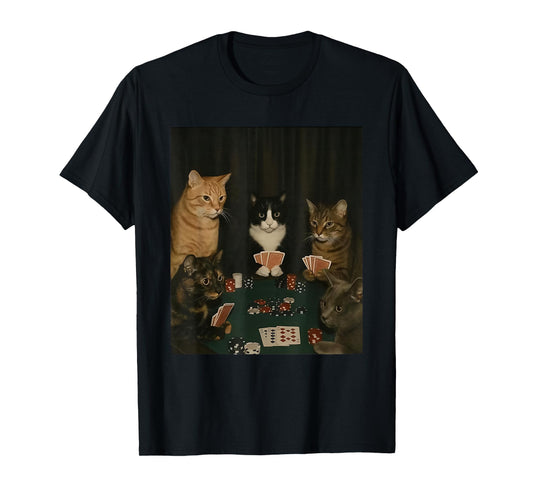 Retro Funny Cats Playing Poker Meme Graphic T-Shirt