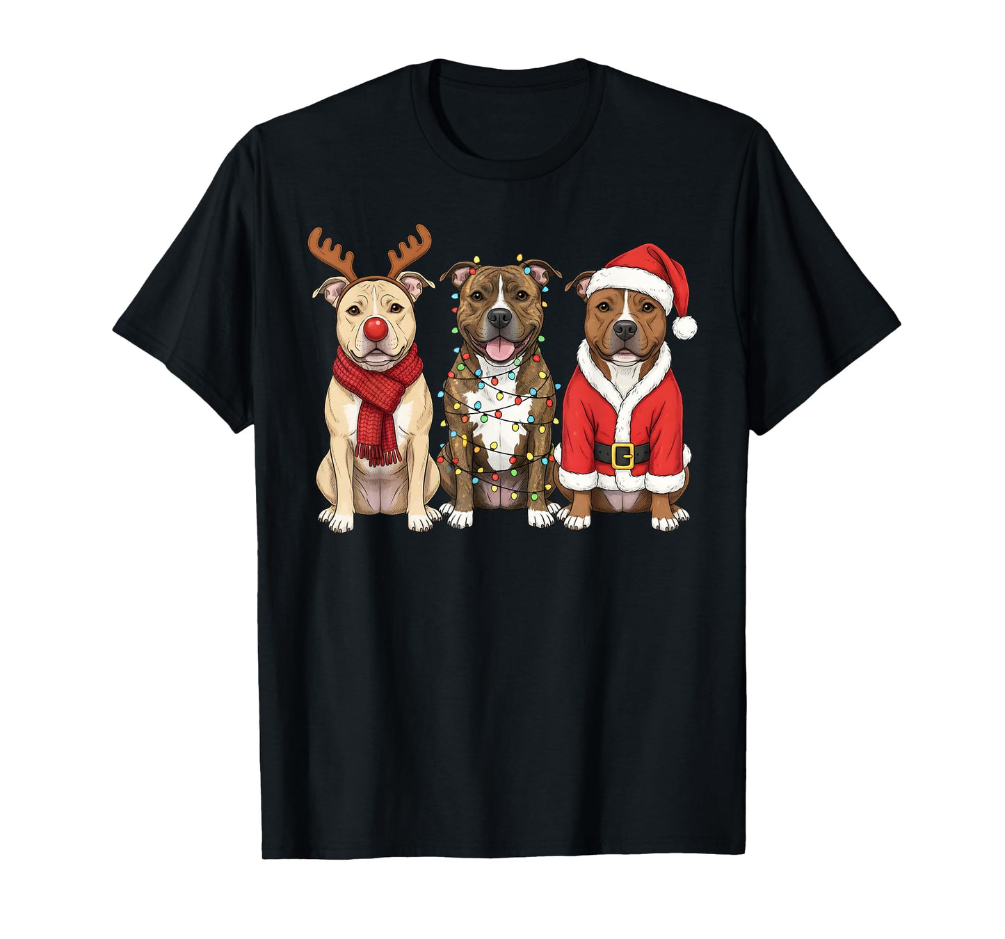 Retro Christmas Pit Bull Santa Reindeer Pittie Dog Lover T-Shirt