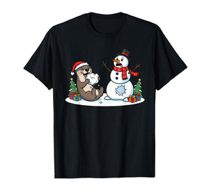 Funny Otter Snowman Christmas Tree Xmas Womens Mens Kids T-Shirt