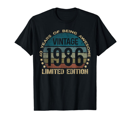 40 Year Old Gifts Vintage 1986 Limited Edition 40th Birthday T-Shirt