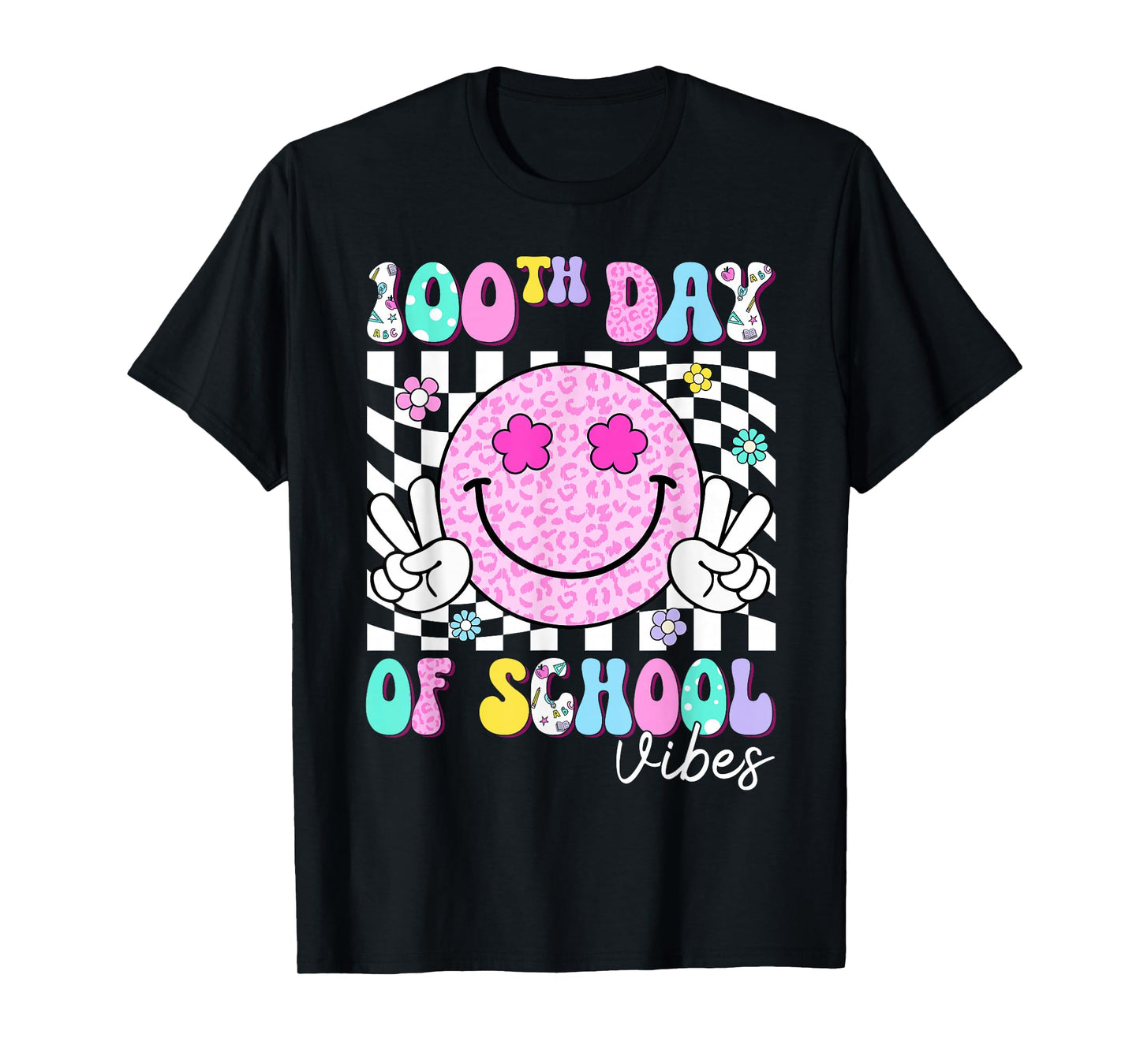 Groovy 100th Day of School Vibes Smile Face Teacher Kids T-Shirt