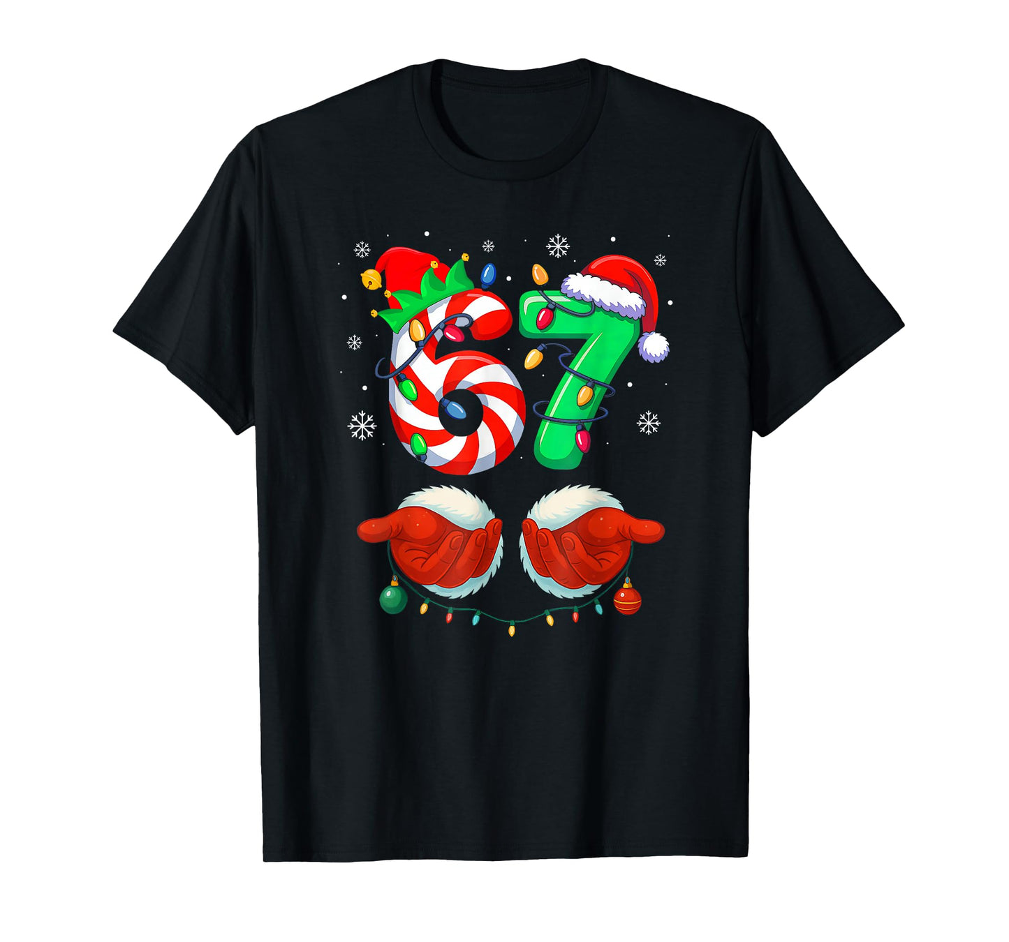 Funny Six Seven 67 Meme 6 7 Christmas Santa Hand Boys Teens T-Shirt