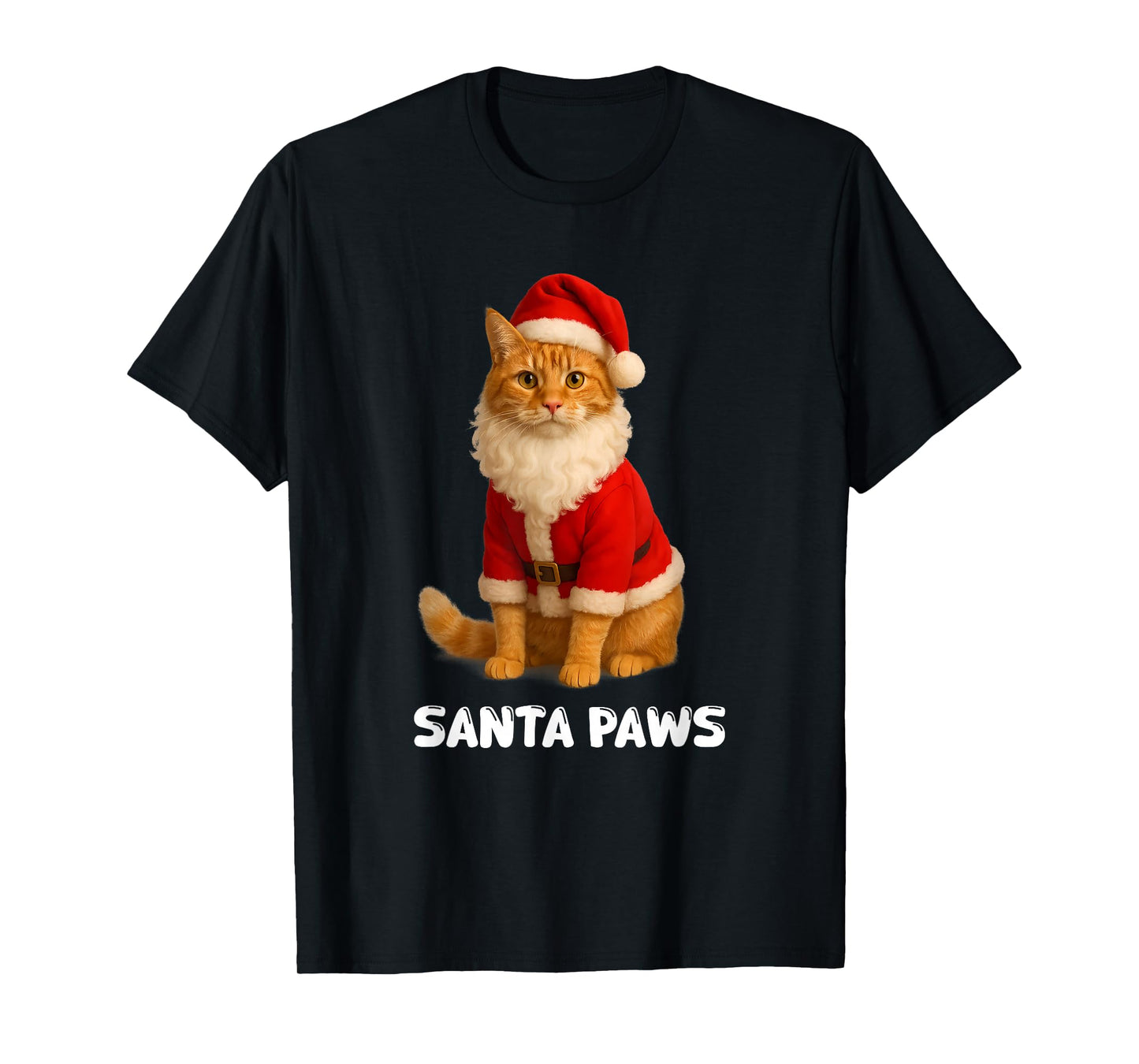 Santa Paws Funny Orange Tabby Cat Christmas Holiday T-Shirt