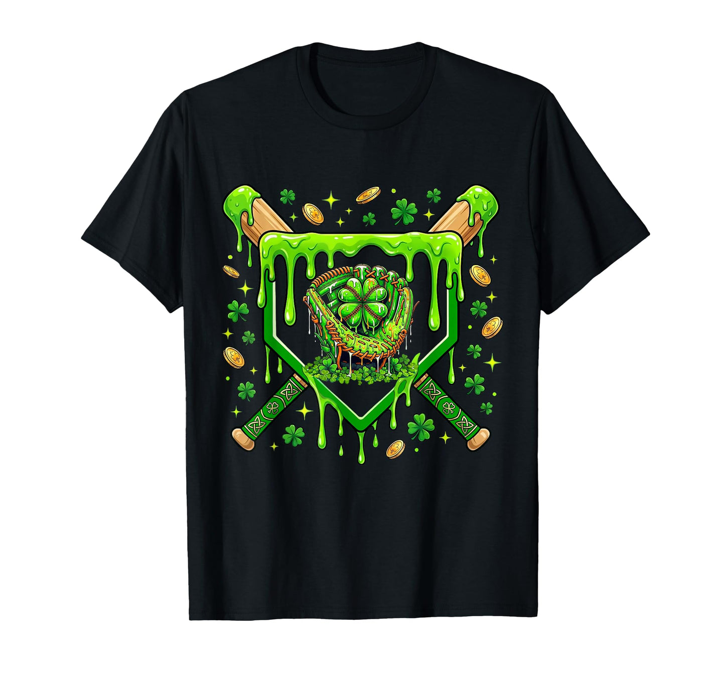 St Patricks Day Baseball Ice Cream Shamrock Baseball Player T-Shirt