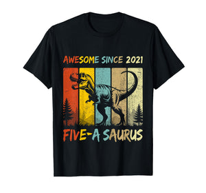 Kids 5 Year Old Dinosaur 5th Birthday Five Saurus Boys Born 2021 T-Shirt