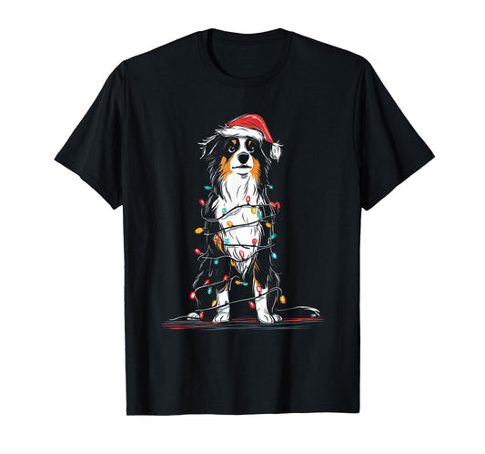 Australian Shepherd Christmas Graphics Dog Lights Aussie T-Shirt