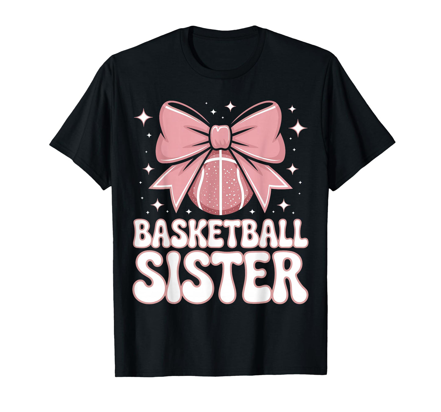 Basketball Sister Cute Pink Bow Sports Fan Graphic T-Shirt