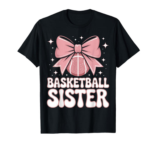 Basketball Sister Cute Pink Bow Sports Fan Graphic T-Shirt