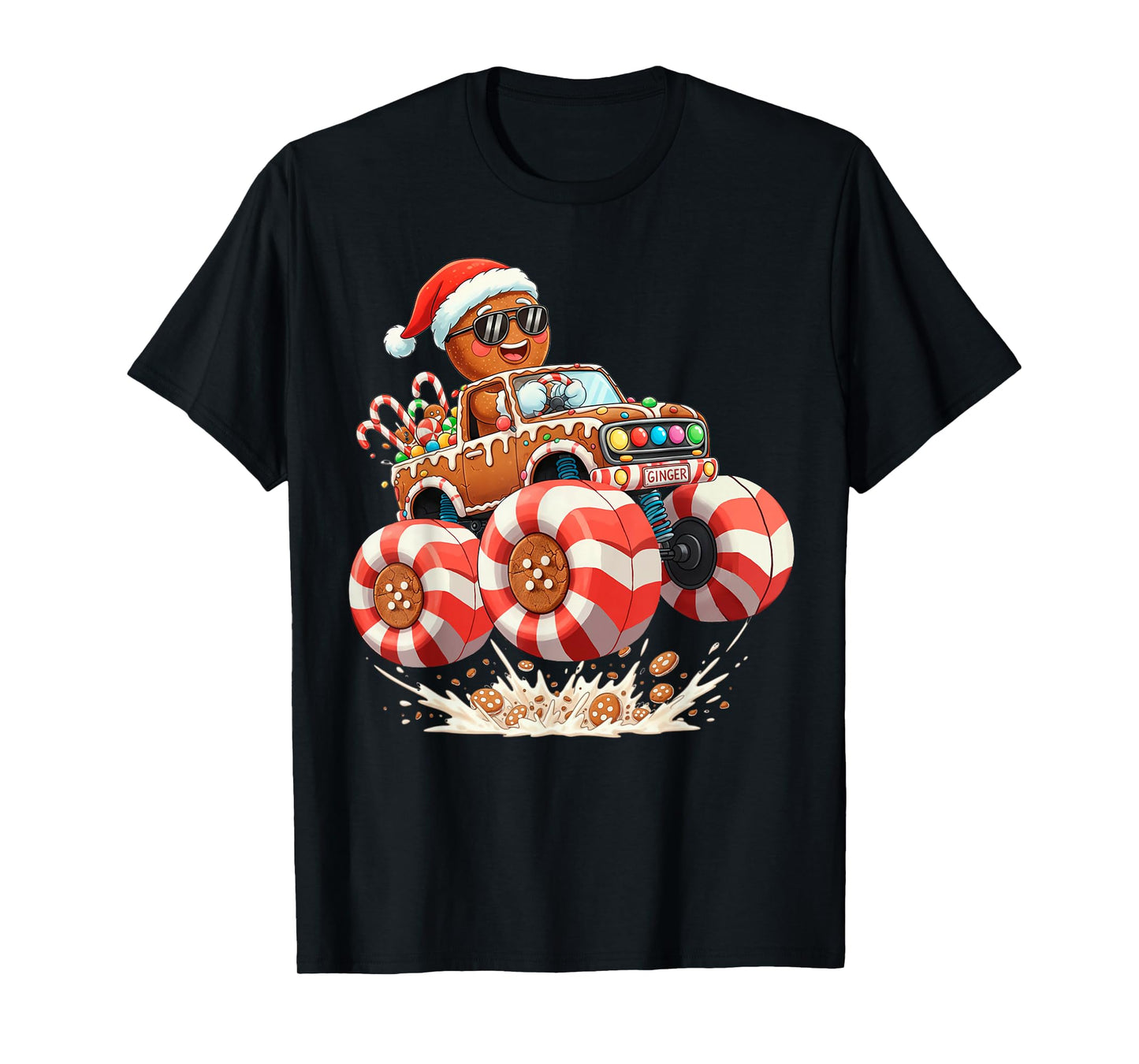 Monster Truck Gingerbread Man Christmas T-Shirt