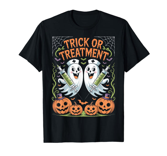 Trick Or Treatment Pumpkin Spider Nurse Halloween Fun T-Shirt