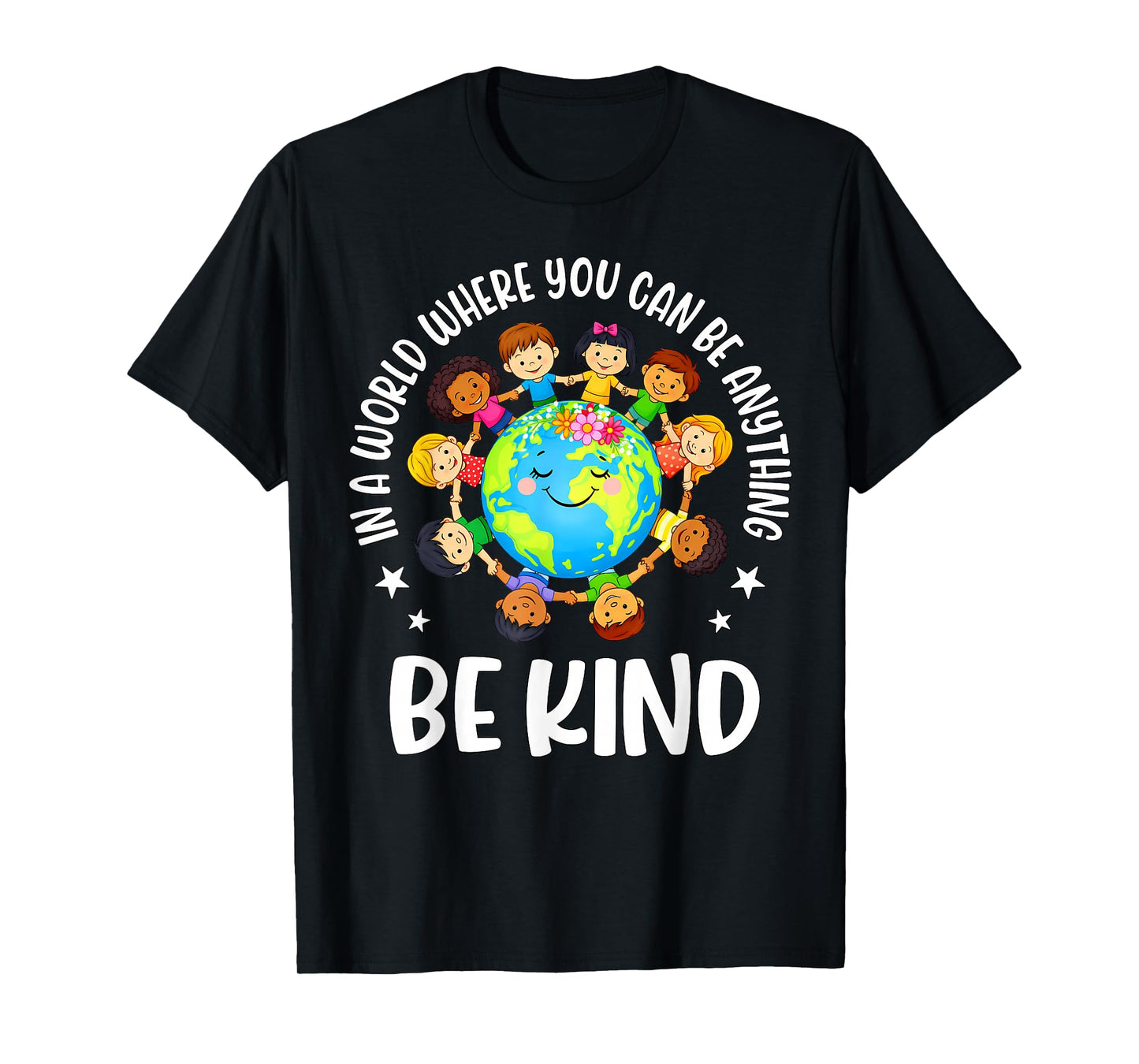 in A World Be Kind Kids Earth World Kindness Day Teachers T-Shirt