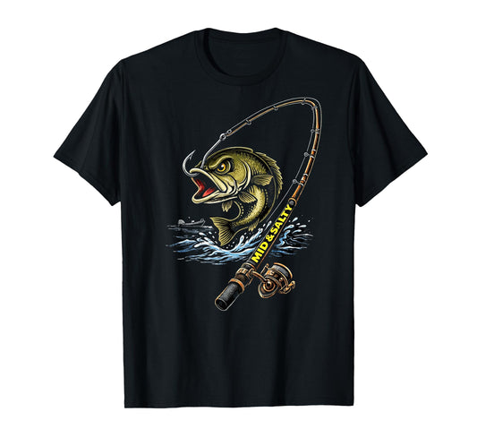 Mid & Salty Angry Bass Fishing Color T-Shirt