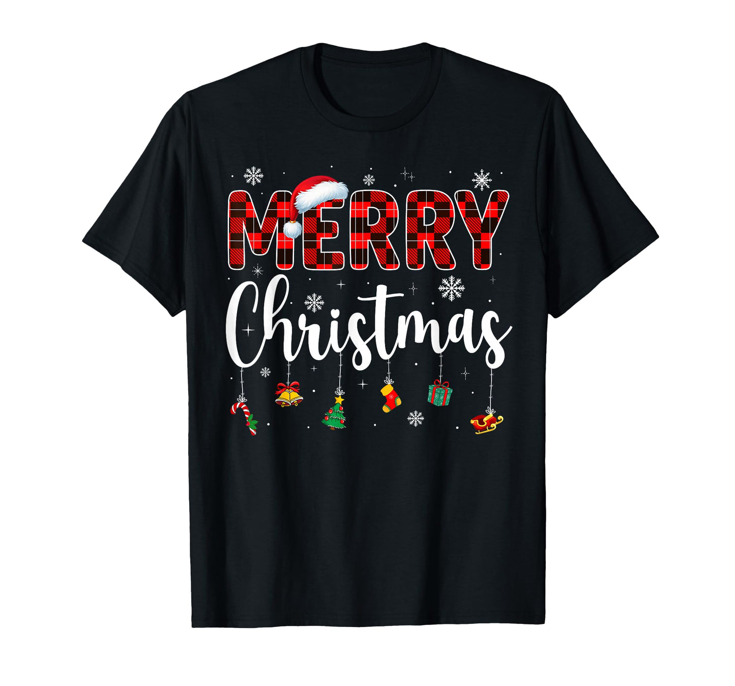 Merry Christmas Buffalo Plaid Red Santa Family Xmas Pajamas T-Shirt