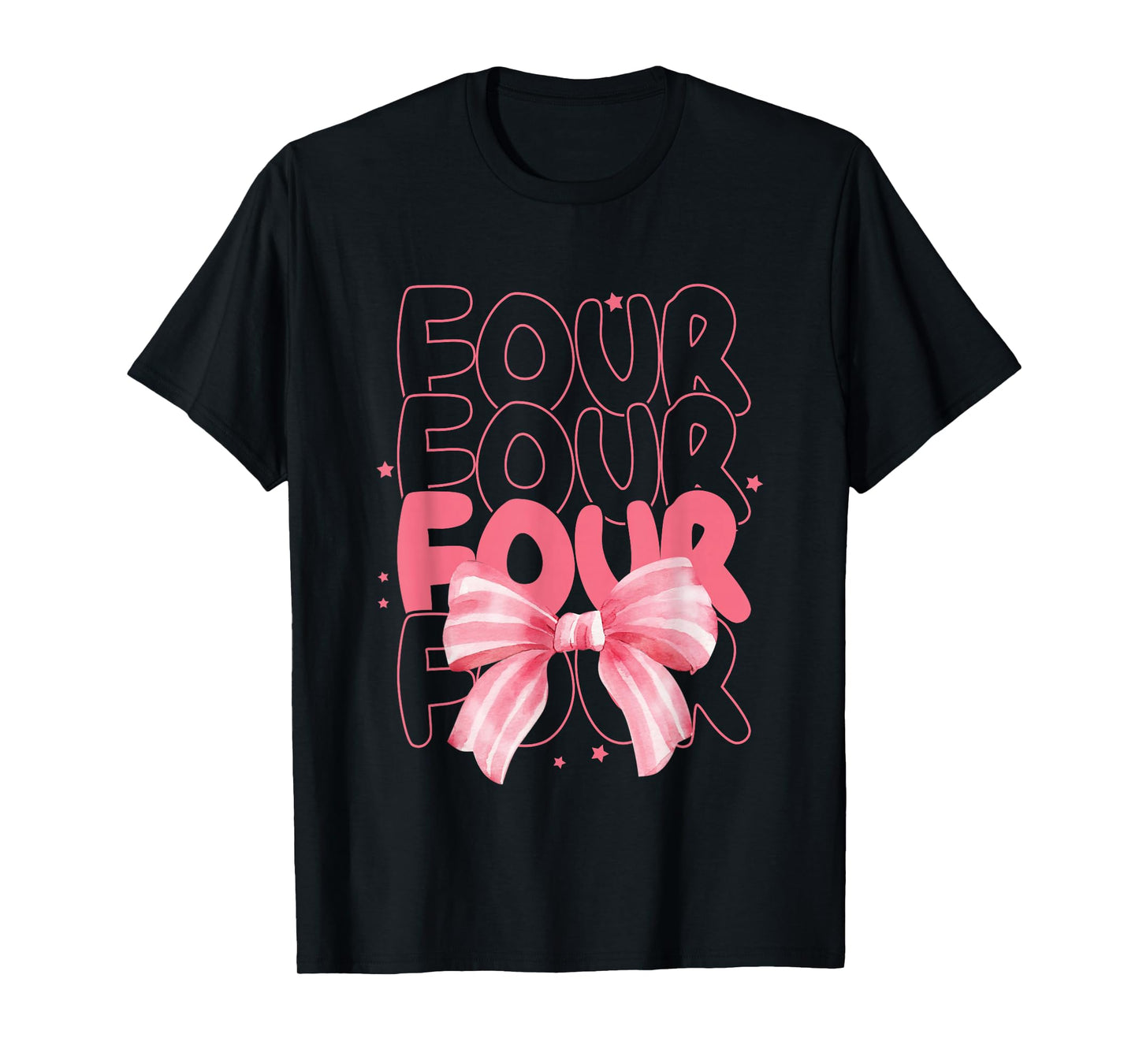 Four 4th Birthday Girls Coquette Bow 4 Years Old Fourth Bday T-Shirt