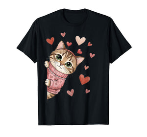 Cute Cat Valentines with Hearts Meow Cats Valentine T-Shirt