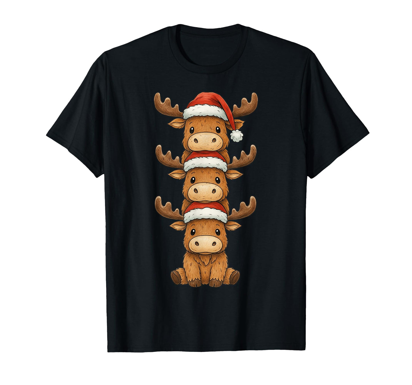 Moose Christmas Cute Animals Stacks Santa Hat Moose Mama T-Shirt