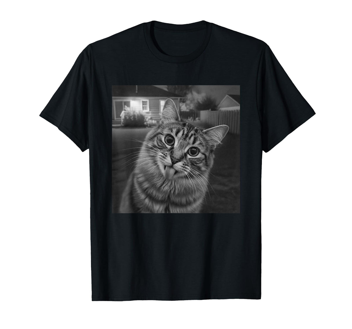Funny Cat Sticks Out Tongue On Security Camera T-Shirt
