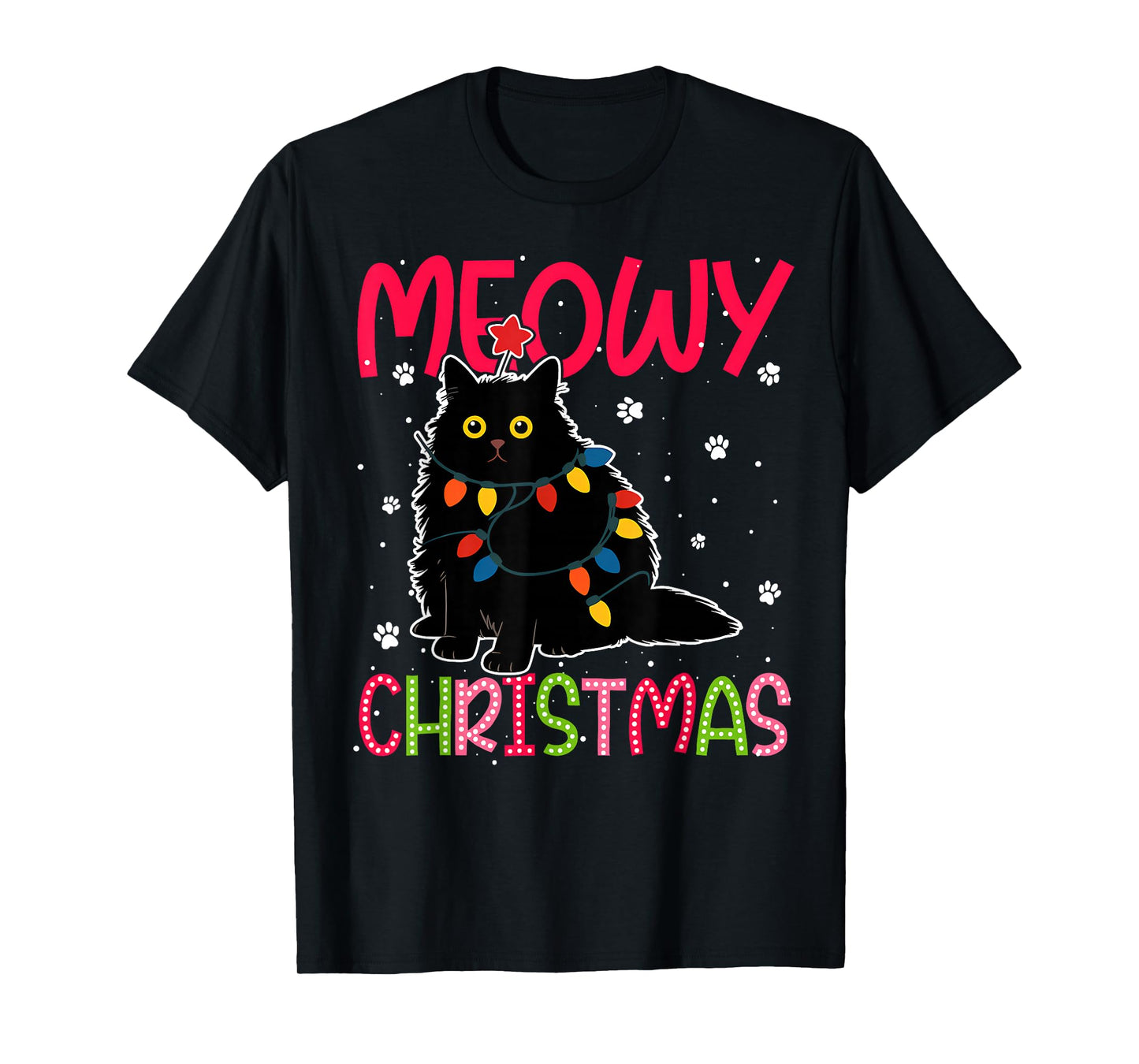 Meowy Catmas Santa Hat Cute Kitten Christmas Cat Lover T-Shirt