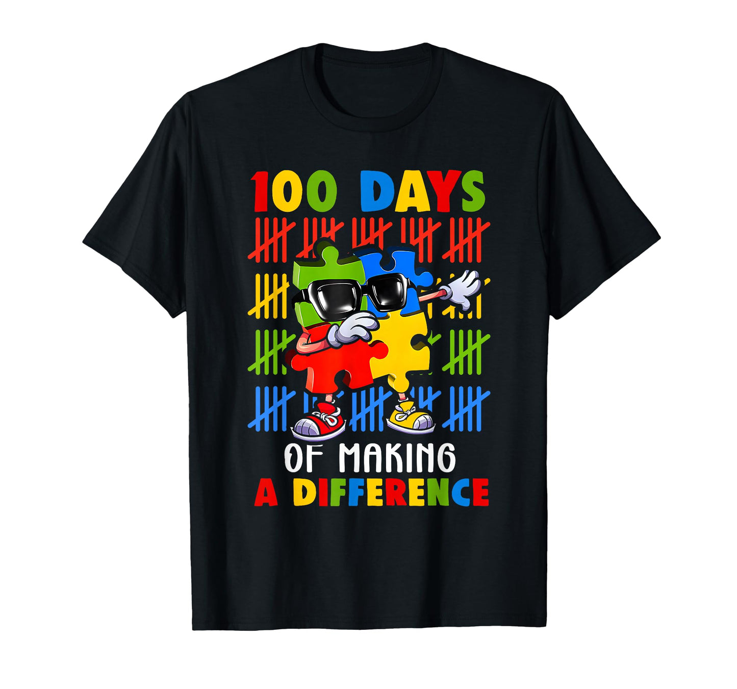 100 Days of Difference Autism Awareness 100th Day of School T-Shirt