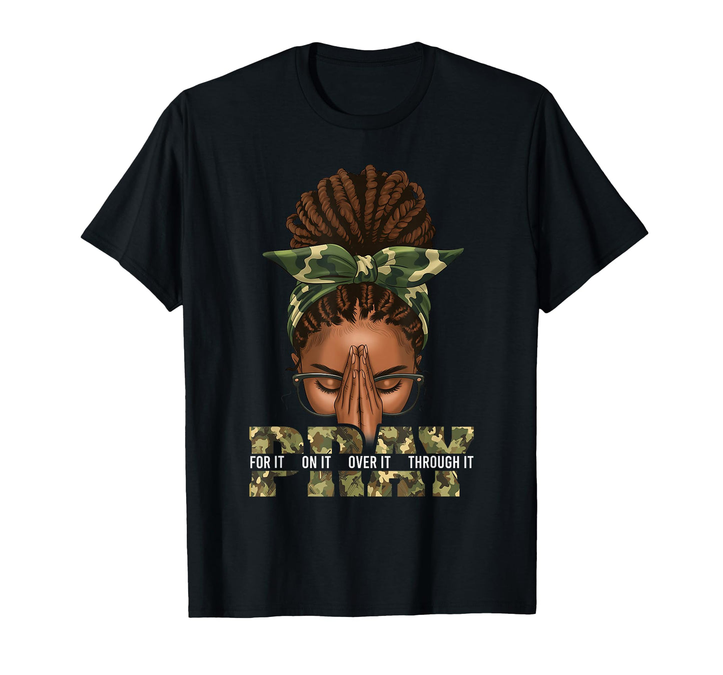 Pray On It Pray Over It Black Woman Afro Christian Sayings T-Shirt