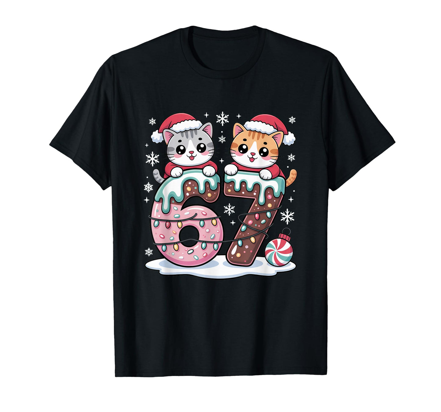 67 Funny Meme Kawaii Cats Christmas Ice Cream Drip 6 7 Kids T-Shirt
