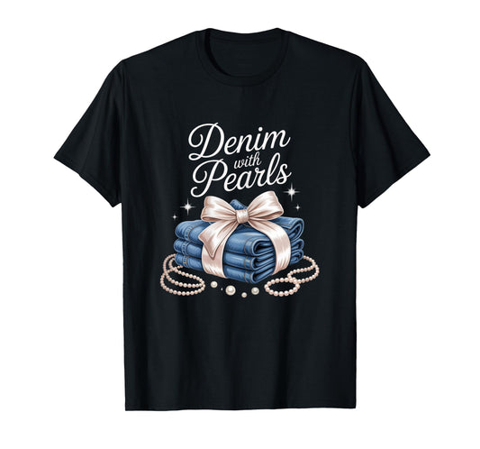 Denim with Pearls Mother’s Day Outfit for Stylish Women T-Shirt
