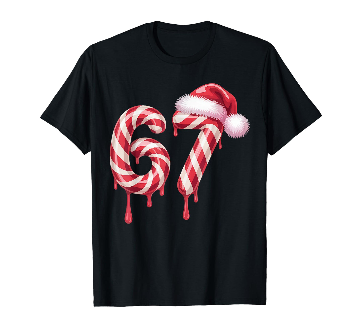 Melting Candy Cane 67 Christmas, Santa Hat Holiday T-Shirt