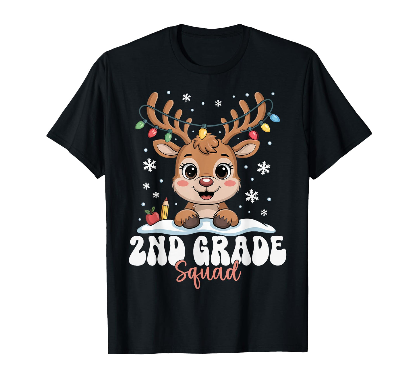 2nd Grade Squad Reindeer Christmas Lights Cute Winter Kids T-Shirt
