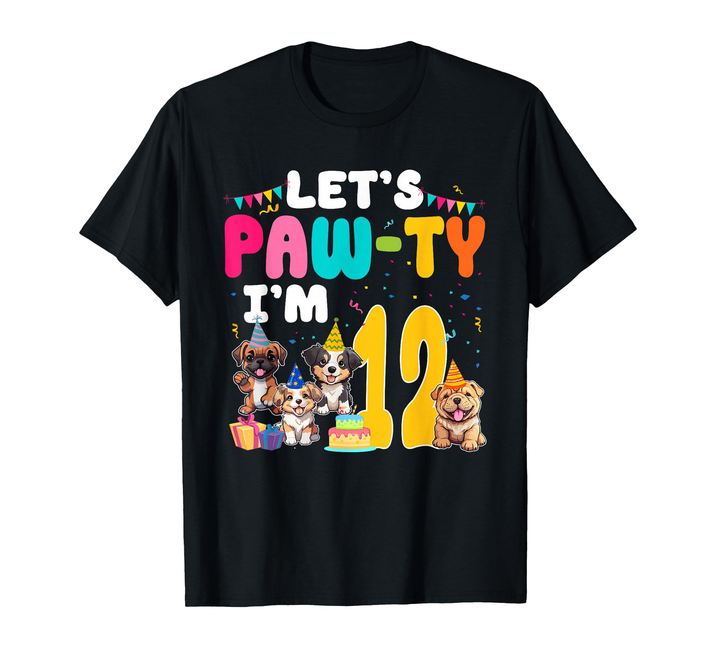 Let's Pawty I'm 12 Year Old Dog Lover 12th Birthday Party T-Shirt