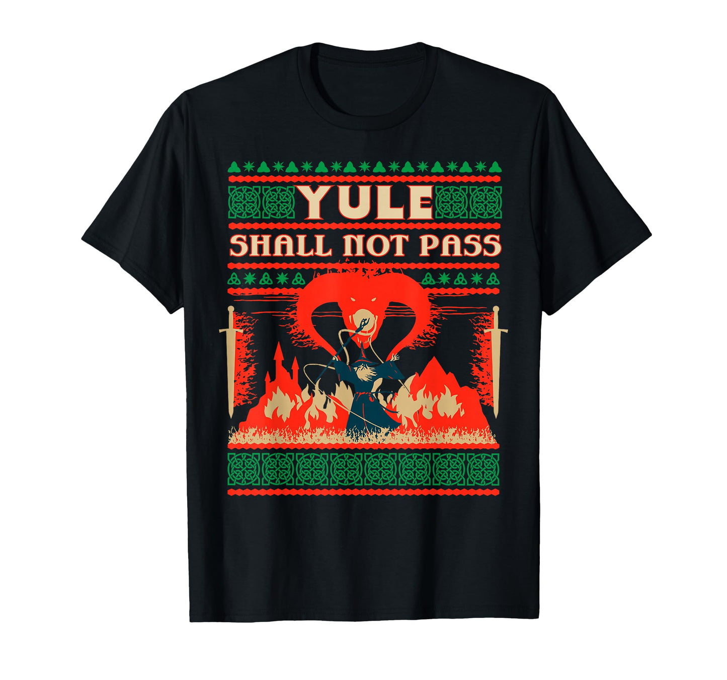 Yule Shall Not Pass Wizard Battle Festive Fantasy Graphic T-Shirt