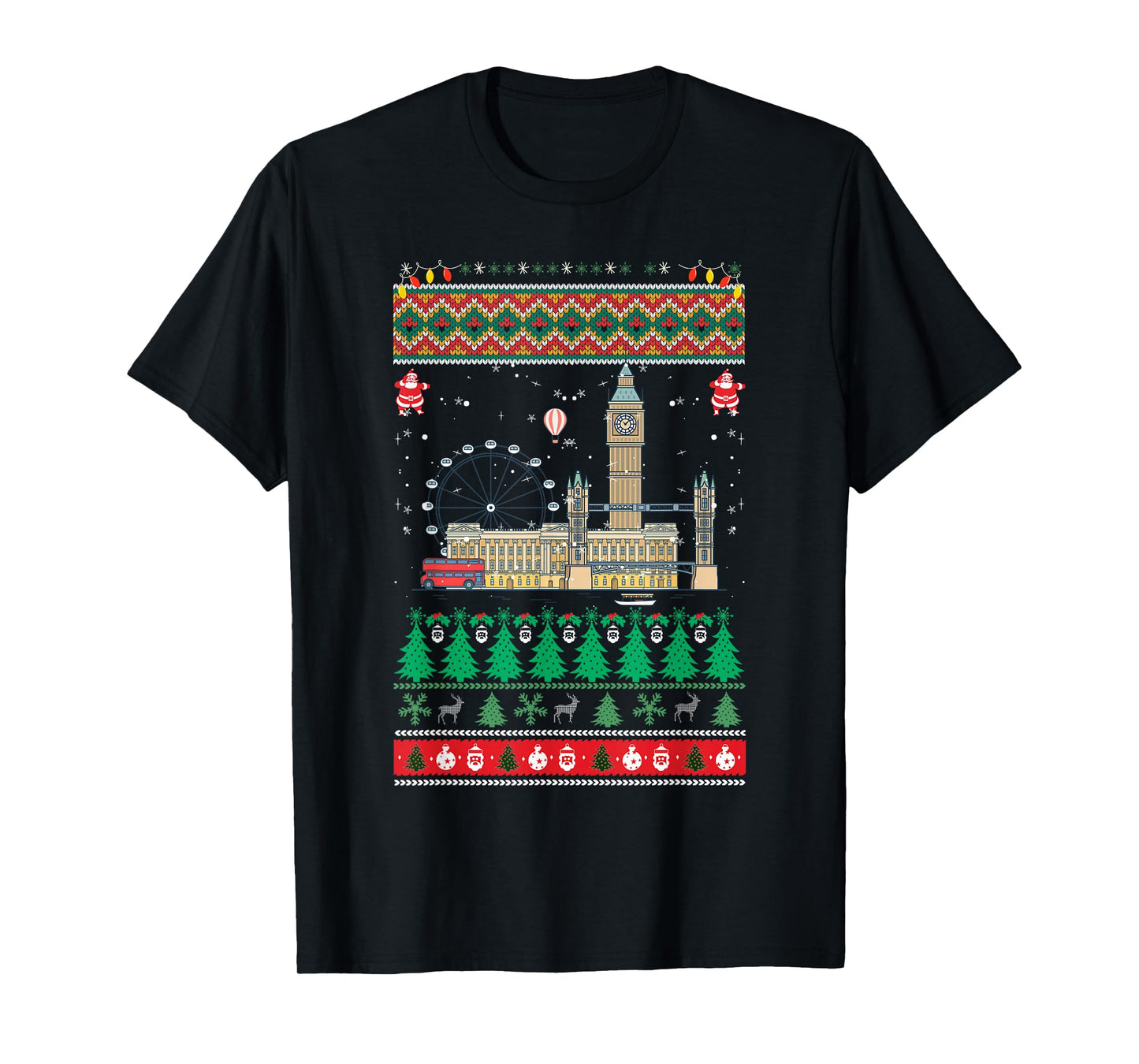 London Christmas Ugly Sweater Big-Ben Holiday Travel UK T-Shirt