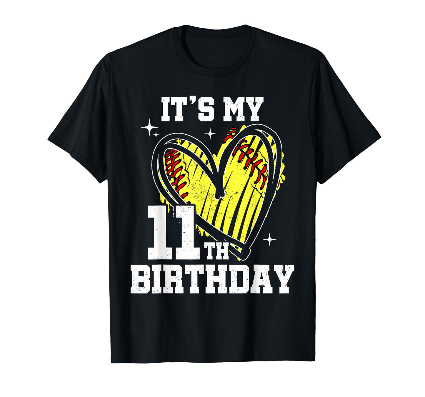 It's My 11th Birthday Softball Heart 11 Year Old Birthday T-Shirt