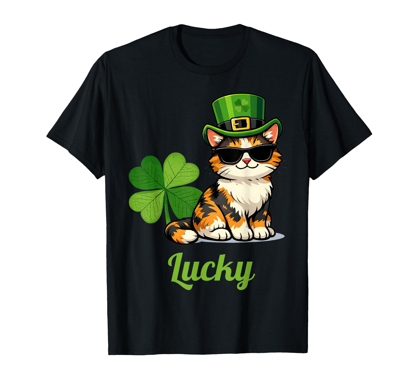 Lucky Cat St Patricks Day Leprechaun Calico T-Shirt