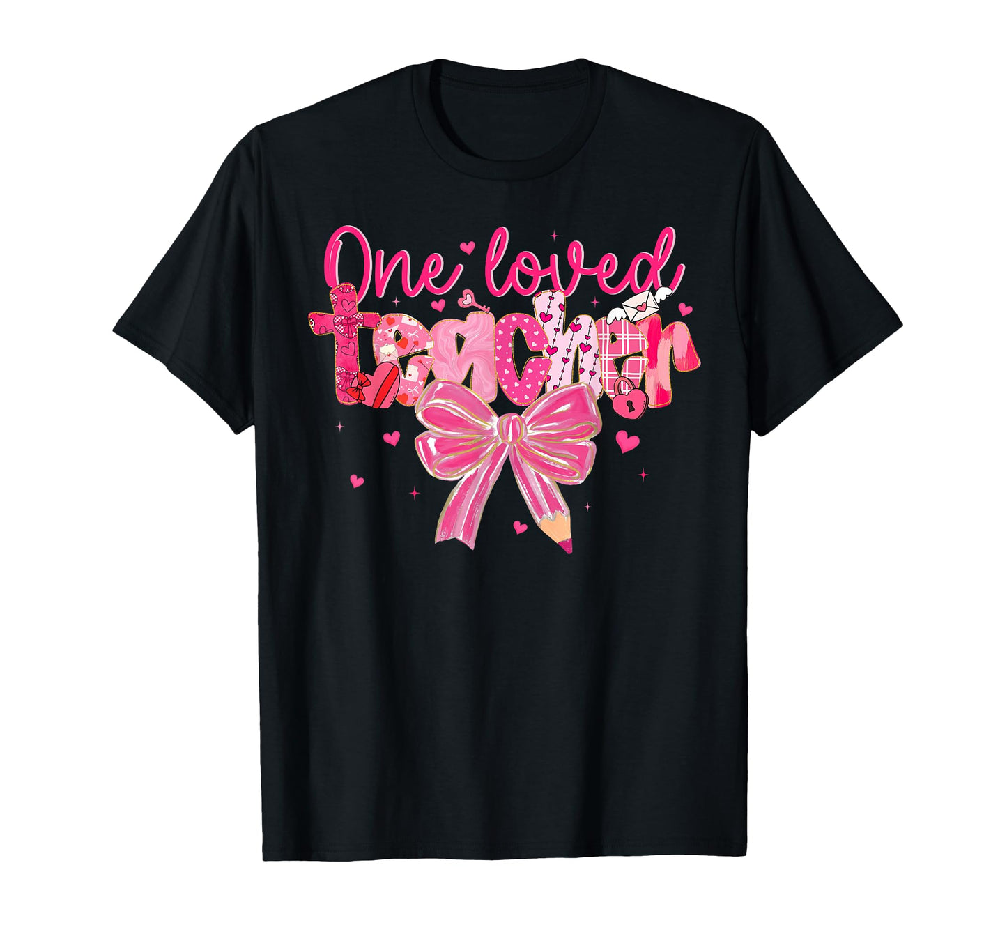 Retro Valentine Teacher One Loved Teacher Coquette Bow T-Shirt