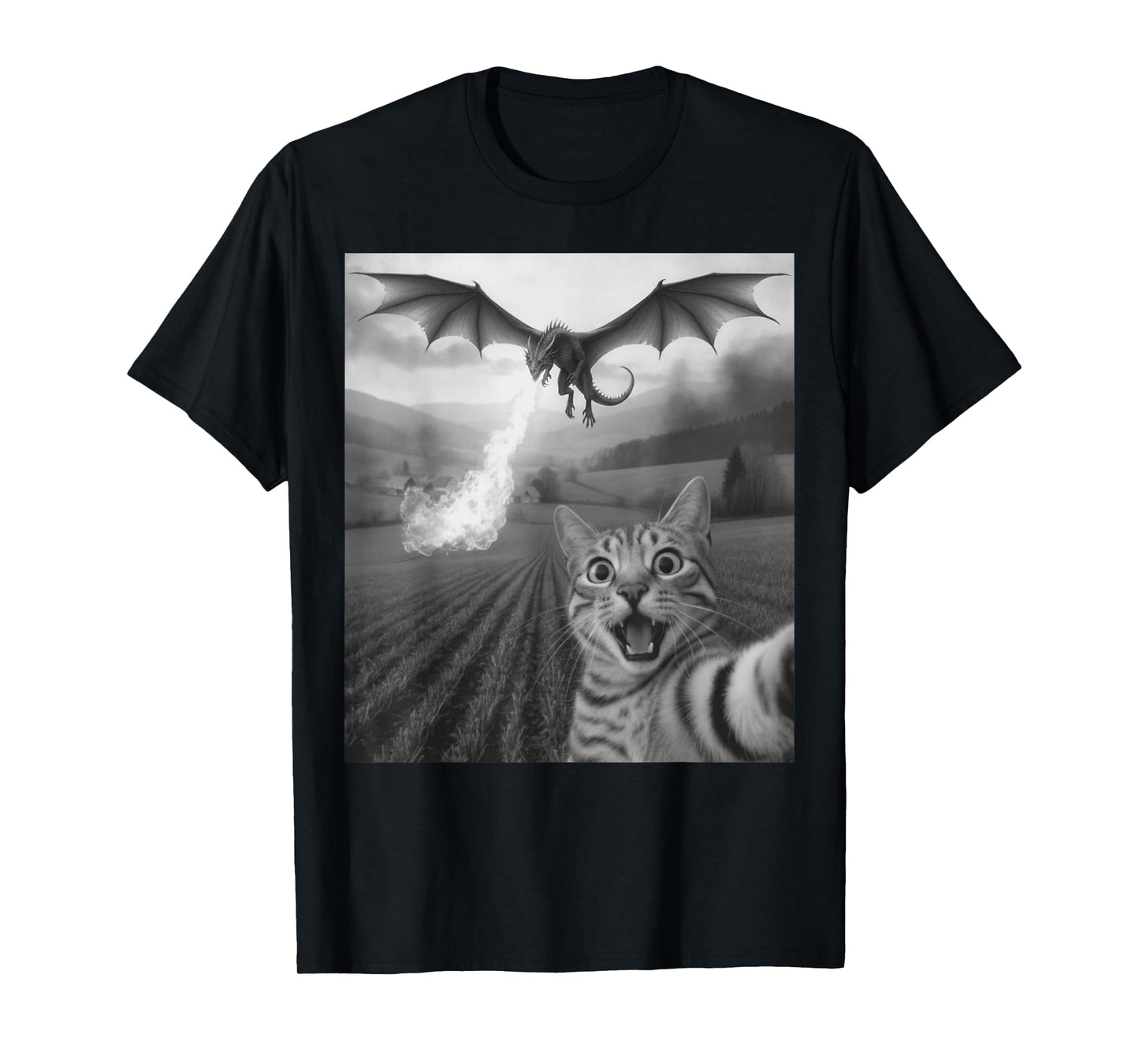 Funny Cat Selfie with Dragon Kawaii Fantasy Creature Art T-Shirt