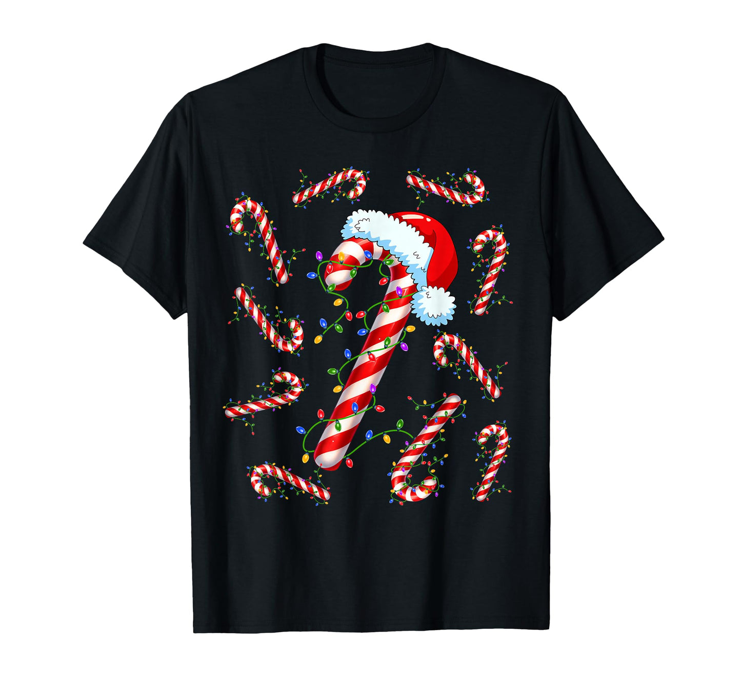 Candy Cane Santa Christmas Red and White Funny Xmas Lights T-Shirt