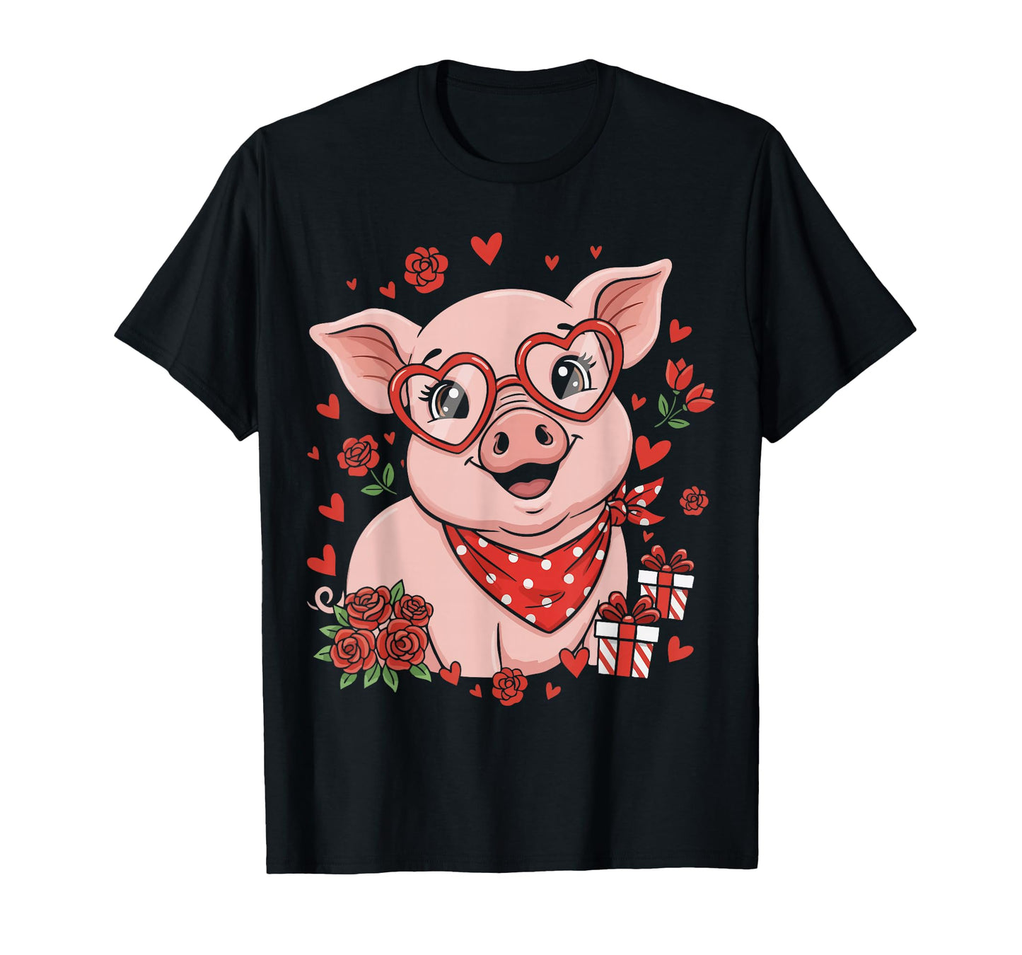 Pig Cute Farm Animal Sunglasses Heart Love Valentine T-Shirt