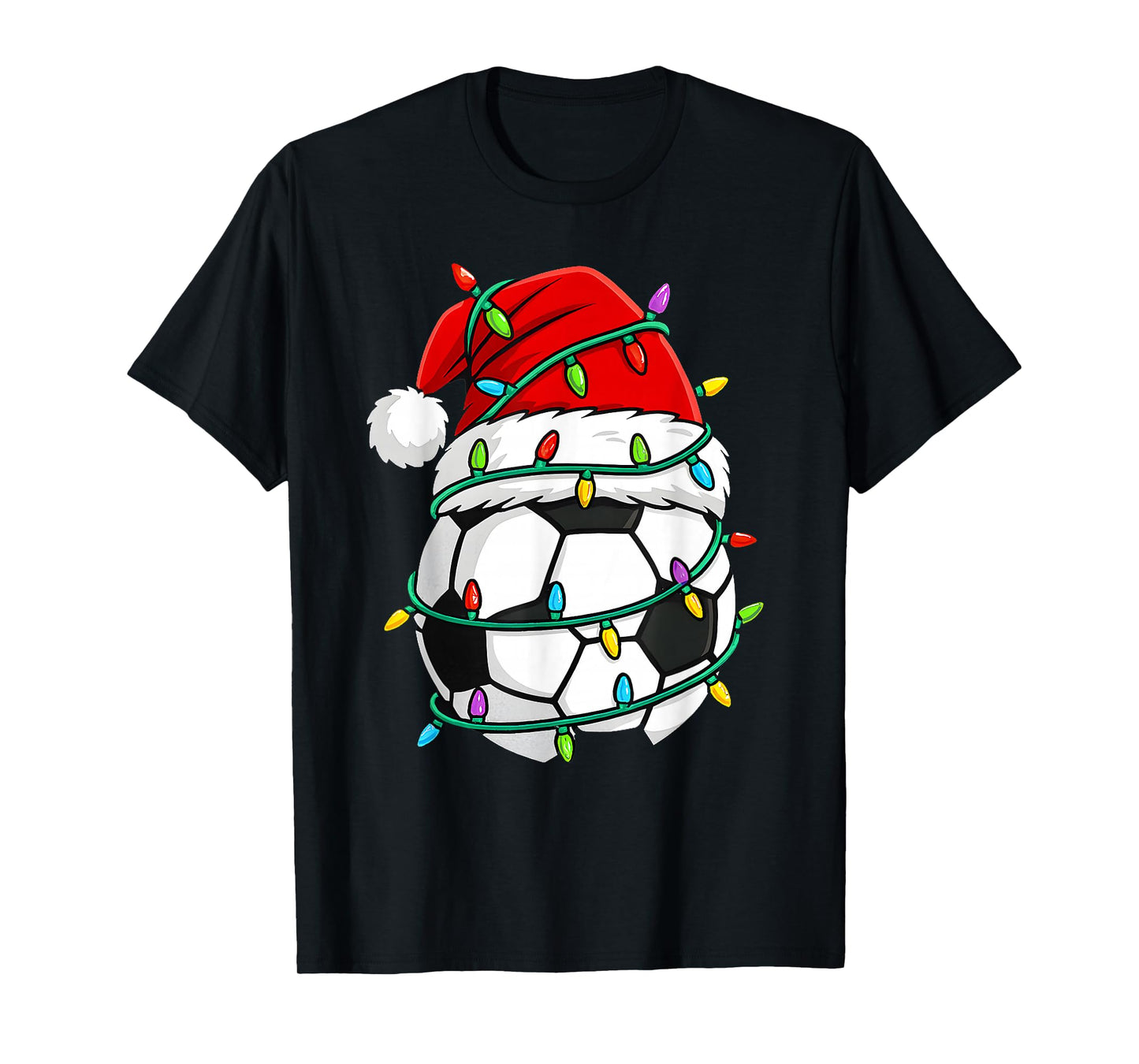 Christmas Soccer Santa Hat Lights Santa Sports Xmas Pajama T-Shirt