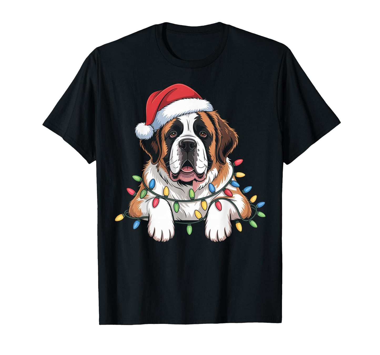 Saint Bernard Dog Christmas Lights Santa Gifts T-Shirt